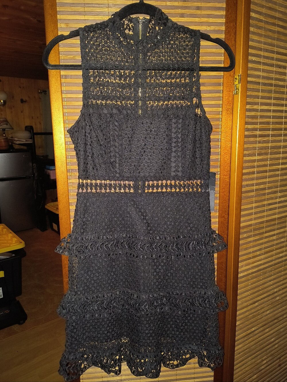 Lulu's Black Crochet High-Neck Mini Dress S